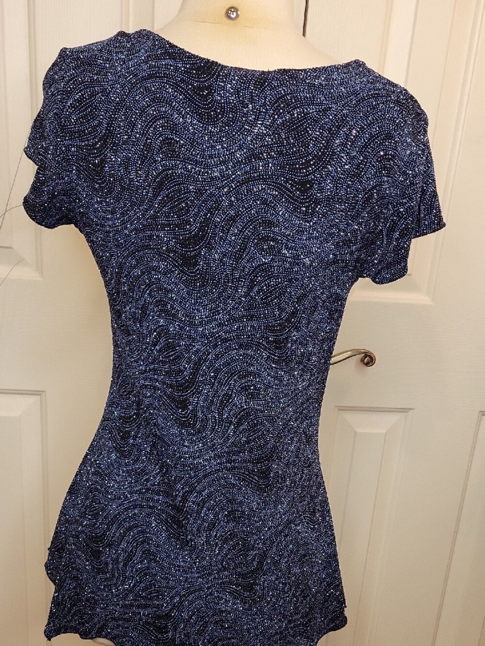 dressbarn Navy Sparkle Square-Neck Top - Picture 5 of 5